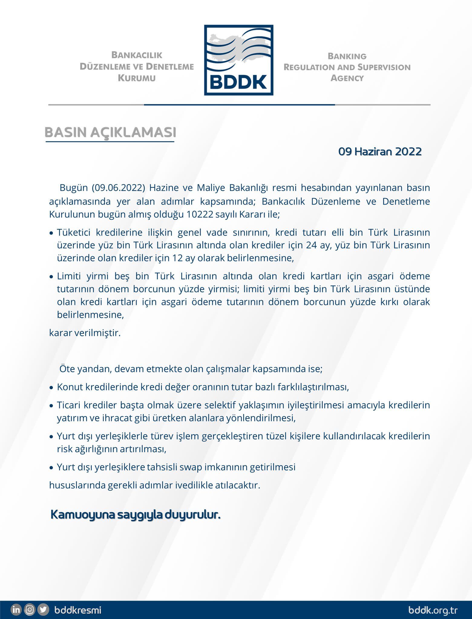 BDDK'nın yeni ekonomi paketine ilişkin açıklamaları