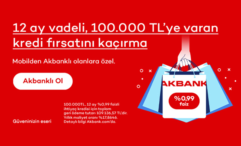 100.000 TL'ye Varan %0,99 Faizli Kredi Fırsatı!